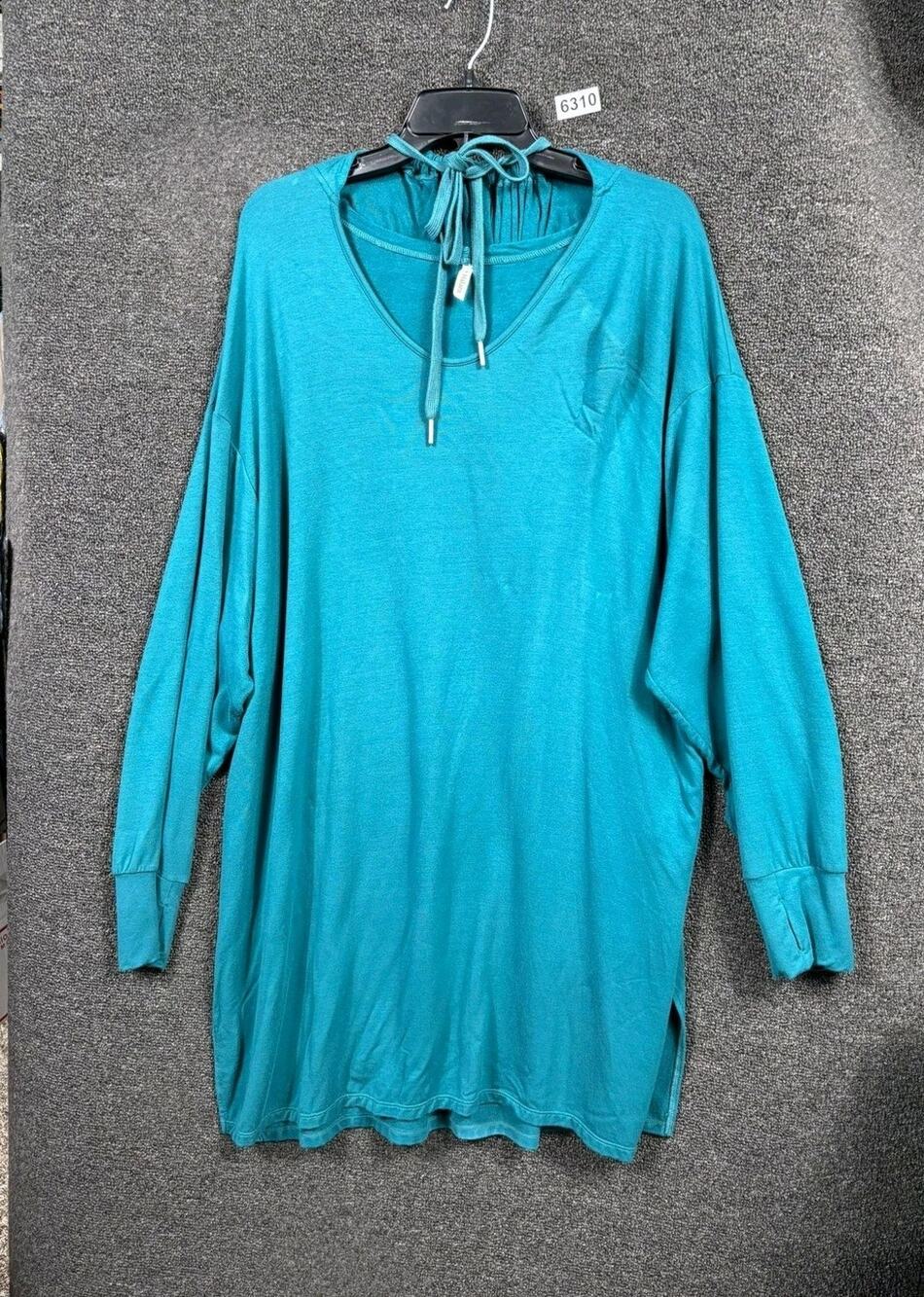 Halara Shirt Womens Large Teal Long Sleeve Hooded Tunic Top Lightweight